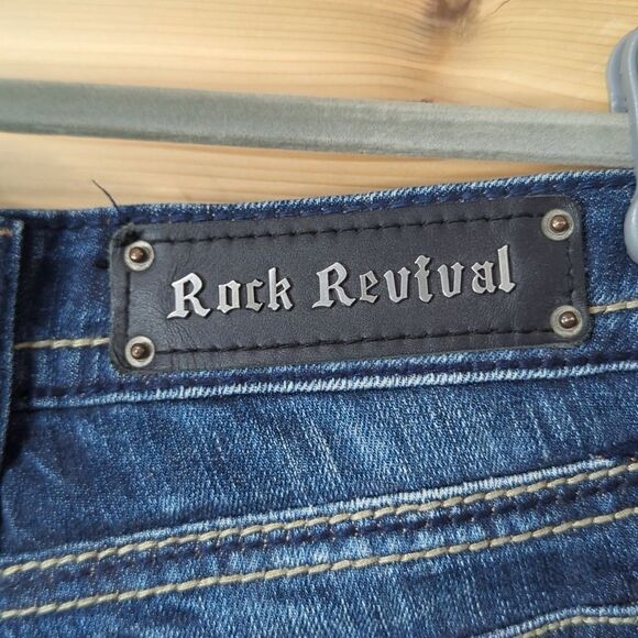 Rock Revival Jeans Womens 29 Blue Sora Bootcut Dark Wash Lowrise 33" Inseam - Picture 4 of 13